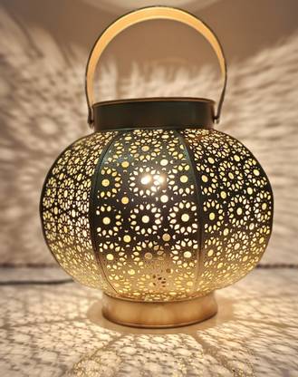 R K Handicrafts Decorative Electric Moroccan Lantern With Aroma Diffuser Gold Metal Hanging Lantern