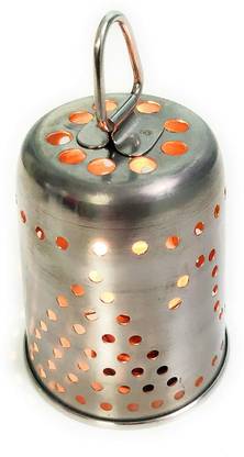 90 Degree Diya Glass Cover for Jyot with Hook Holes Silver Stainless Steel Table Lantern