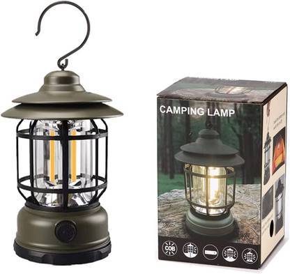 AASAVI Portable Hanging Vintage LED Outdoor USB Rechargeable Dimmable Retro Table Lamp Green Plastic Hanging Lantern