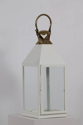 Opaxa living Decorous Metal Candle Lantern Handcrafted (Large) (White) (18x18x50 cm) White Metal Table Lantern