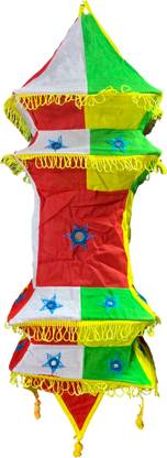 AnuMoh Hanging Jhumar Mandir Décor Item/Lampshade/Lantern, Foldable, from Pipli Odisha Multicolor Cloth Hanging Lantern