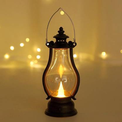 INFISPACE Acrylic Battery Operated Lantern Lamp LED Candle for Home Decoration Black Plastic Hanging Lantern