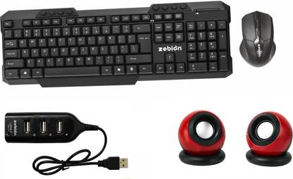 zebion G2400 Wireless Keyboard and Mouse + Pronto 101 USB HUB + Adore Speaker Combo Set
