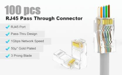 BALRAMA 100 Pcs RJ45 Cat6 Pass Through Connectors LAN Connector Passthrough RJ45 Network Ethernet Router Cable Crimp Connectors UTP Network Plug Solid Wire and Standard Wire Connector