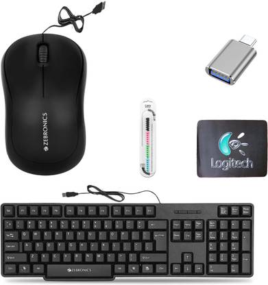 Mophonics K20 Keyboard, Comfort Mouse, MousePad, C-OTG, Cable Protector (Set-5) Combo Set