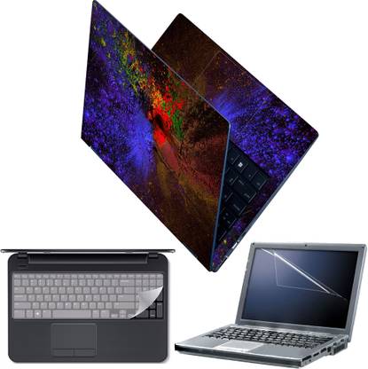 Techfit Full Body Laptop Skin with Screen Guard and Key Guard Splatter Holi Color Powder Combo Set