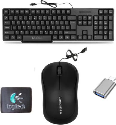 मोफोनिक्स Wired K20 Keyboard, Mouse, MousePad & C-OTG (Set of 4) कॉम्बो सेट