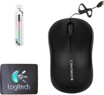 ZEBRONICS Comfort Mouse, MousePad, Cable Protector (Set of 3) Combo Set