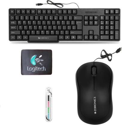 ZEBRONICS K20 Keyboard, Comfort Mouse, MousePad, Cable Protector (Set of 4) Combo Set