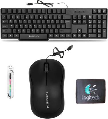 ZEBRONICS K20 Keyboard, Comfort Mouse, MousePad,Cable Protector (Set of 4). Combo Set