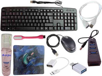 ANJO Keyboard-LED Mouse-Pad-USB Hub-Cleaning Gel-LED-Ext. Cable 1.5 Meter-OTG(9 in 1) Combo Set