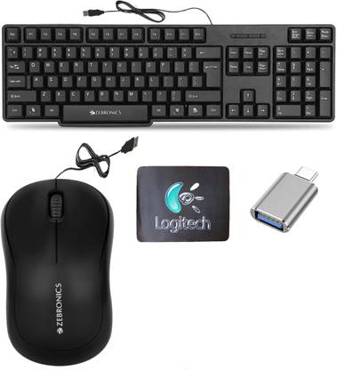 Mophonics Wired K20 Keyboard, Mouse, MousePad, C-OTG (Set of 4) Combo Set