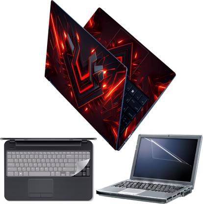 FineArts Laptop Skin with Screen Guard and Key Guard - Digital Art Logo With Letter v Combo Set