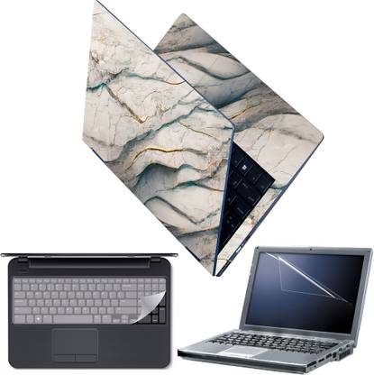 Techfit Full Body Laptop Skin with Screen Guard and Key Guard Light Color Stone Wave Art Combo Set