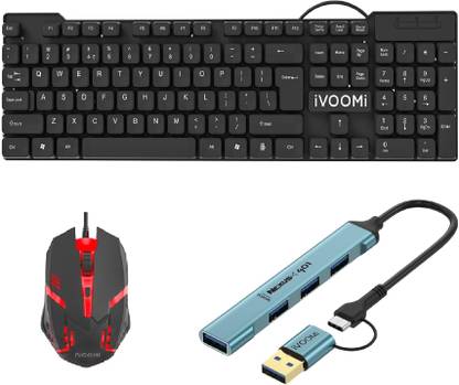 iVoomi Quest Plus Wired Keyboard + Robot Wired Mouse + Nexus 401 Type C and Usb Hub Combo Set