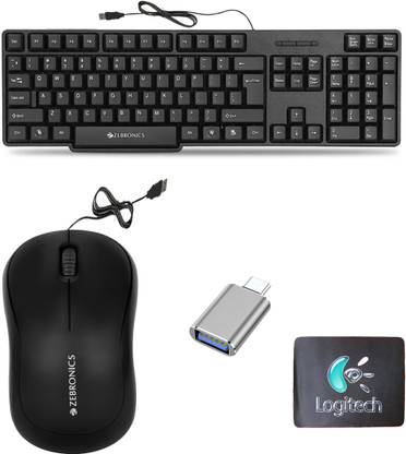 ZEBRONICS K20 Keyboard, Comfort Mouse, MousePad, C-OTG, .(Set of 4). Combo Set