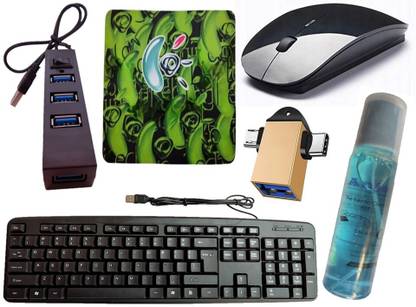 ANJO Wired Keyboard-Wireless Mouse-Pad-Hub 2.0-Cleaner-OTG2N1 C & Micro Combo Set