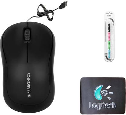ZEBRONICS Comfort Mouse, MousePad, Cable Protector (Set of 3) Combo Set