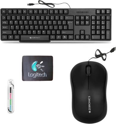 Mophonics Wired K20 Keyboard, Mouse, Mouse Pad and Cable Protector .(Set of 4). Combo Set