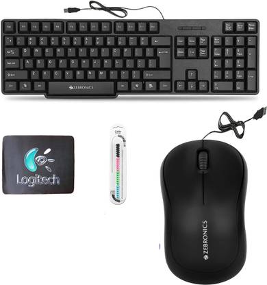Mophonics Wired K20 Keyboard, Mouse, MousePad & Cable Protector (Set-4) Combo Set