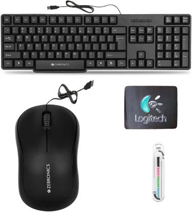 ZEBRONICS K20 Keyboard, Comfort Mouse,Cable Protector,MousePad (Set of 4) Combo Set
