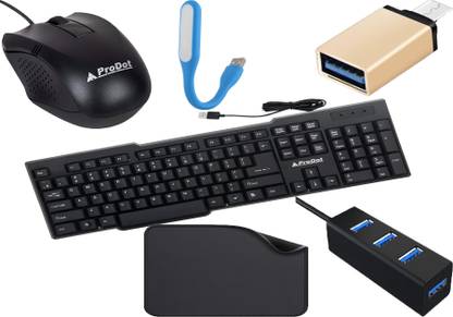 PRODOT 6 in 1 Type C OTG, Keyboard, Mouse, USB Hub, Mouse Pad, USB LED Light Strip Combo Set