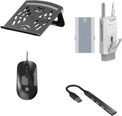 Portronics Combo 2 (Cleaning Kit + Mouse + Laptop Stand + USB Hub) Combo Set