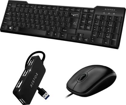 Bestor Set of 3 Combo,USB Wired Keyboard, Wire Mouse, 4 port USB,Plug & Play for laptop Combo Set
