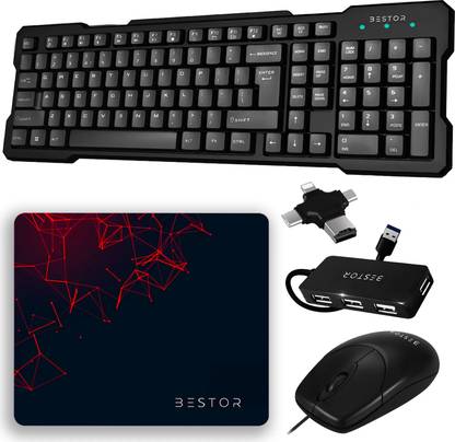 Bestor Set of 5 Combo,USB Wired Keyboard,Wire Mouse,Mouse Pad, Card Reader,4port HUB Combo Set