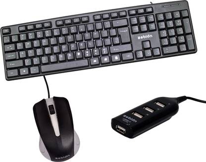 zebion K500 Wired Keyboard + Rocky wired Mouse + Pronto101 Usb hub Combo Set