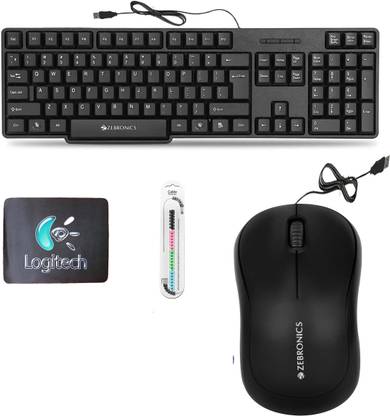 Mophonics Wired K20 Keyboard, Mouse, MousePad & Cable Protector (Set-4) Combo Set