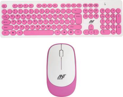 Ant Value FKBRI05 / Auto-Stand-By, Silent Keys, 8 hot Combo Wireless Desktop Keyboard  (Pink, White)