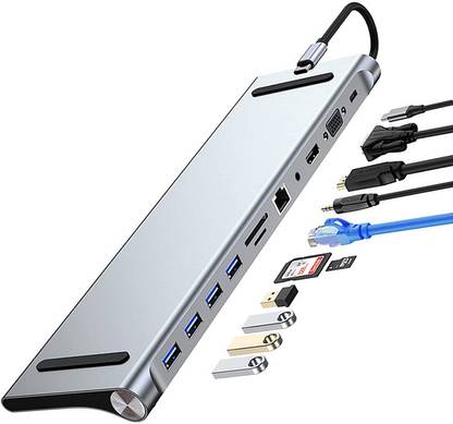 Flukey telecom USB C Type HUB 11 in 1 Adapter, Multi Port Dongle Type-C to USB 3.0 Ports 60 W Adapter