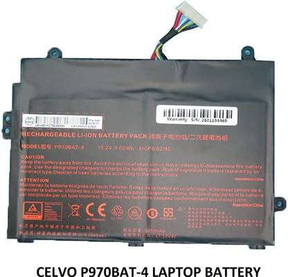 ROTECH SOLUTIONS COMPATIBLE P970BAT-4 BATTERY FOR CLEVO P960, P960EN-K, NP2950, NP2952, NP8954, NP8955, NP8955-S, NP8961, NP8962, NP8966, NP8967 4 Cell Laptop Battery