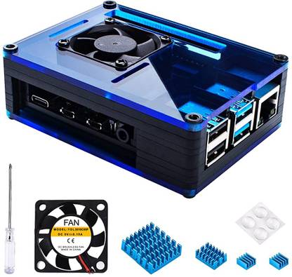 HASTHIP Case for Raspberry Pi 4 with 35mm Cooling Fan and 4 pcs Aluminum Laptop Heat Sink