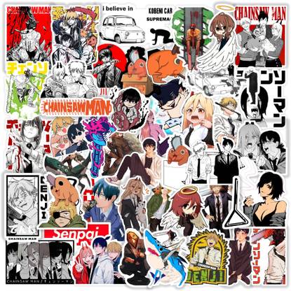 CodersParadise 5.5 cm Chainsaw Man Stickers for Laptop, Diary, Guitar, Mobile Phone-Waterproof Self Adhesive Sticker