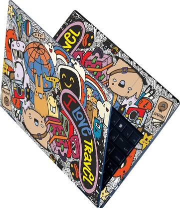 Flipkart SmartBuy Full Body Laptop Skin Sticker - Hand Drawn Set of Travel Self Adhesive Vinyl Laptop Skin Compatible for 15.6 inch