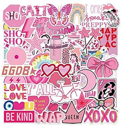 Yoksas Preppy Pink Stickers For Water Bottles Laptop Hydroflasks 50Pcs Vsco Aesthetic Stylus