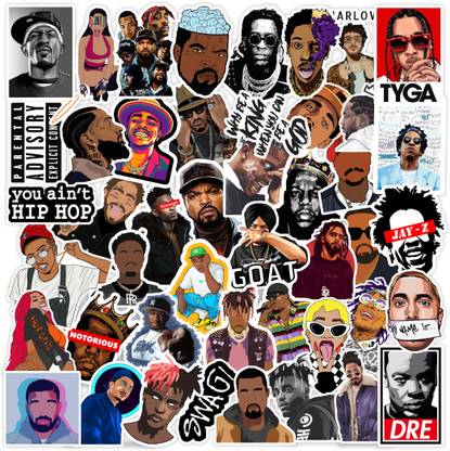 CodersParadise 53 Pcs Hip Hop Rapper Sticker for Laptop, Suitcase, Planner, Diary, Bike Helmet Non-Terable Laptop Decal 15.6