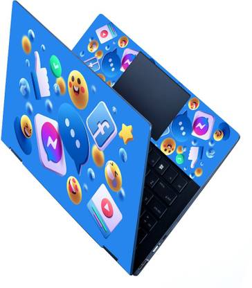 Anweshas HD Printed Full Panel Laptop Skin Sticker Vinyl Fits Size Upto 15 inches No Residue, Bubble Free Vinyl Laptop Decal 15.6 3D Series - Social 3D Logos on Blue Self Adhesive Vinyl Laptop Decal 15.6