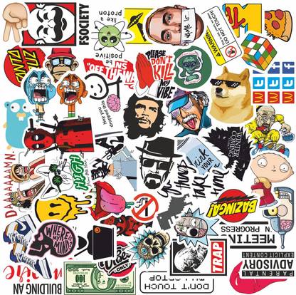 PRINTHUA vinyl sticker Pack of 51, Residue Free, Water Proof for Laptop, Mobile, Cases, Gadgets, Car, Bike Reusable Laptop Skin Compatible for 15.5 inch