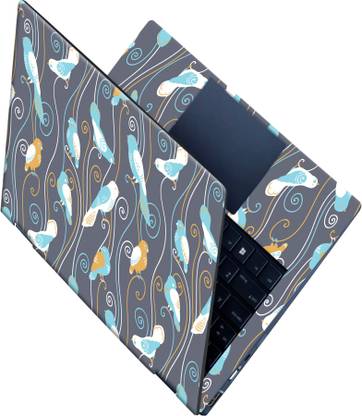 SCOTLON _All Panel_Blue and orange bird pattern_ Vinyl Laptop Skin Compatible for 15.5 inch