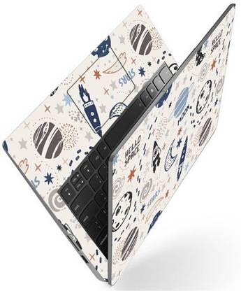 Techfit Full Body Laptop Skin Fits Size Upto 15.6 Inches - Hello Space Moon Premium Stretched Vinyl Laptop Decal 15.6
