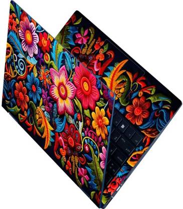 Flipkart SmartBuy Full Body Laptop Skin Sticker - Thread Floral Black Bottom Self Adhesive Vinyl Laptop Decal 15.6