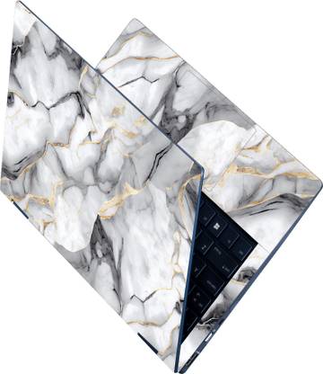 Flipkart SmartBuy Full Body Laptop Skin Sticker - White Marble With Gold and Grey Veins Self Adhesive Vinyl Laptop Decal 15.6
