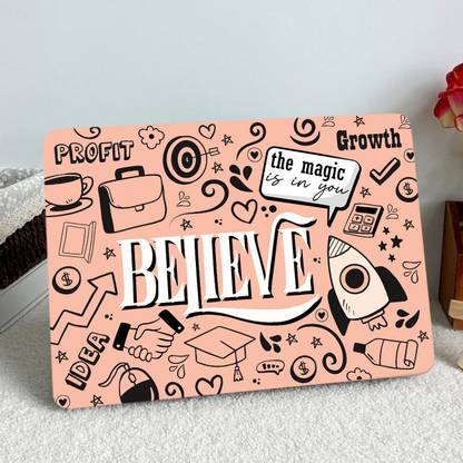 ACME CREATIONS Motivational Quote Believe Doodle Art Design Laptop Skins for All Laptops PVC Laptop Skin Compatible for 16 inch