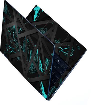 Anweshas Full Body Laptop Skin Sticker - Grey Bars on Cyan Circuit Self Adhesive Stretched Vinyl Laptop Skin Compatible for 15.6 inch