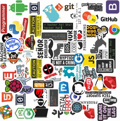 PRINTHUA Laptop Sticker for Programmer, Coder, Developers & IT Professionals Pack of 70 Vinyl, Residue Free, Water Proof Laptop Decal 15.5