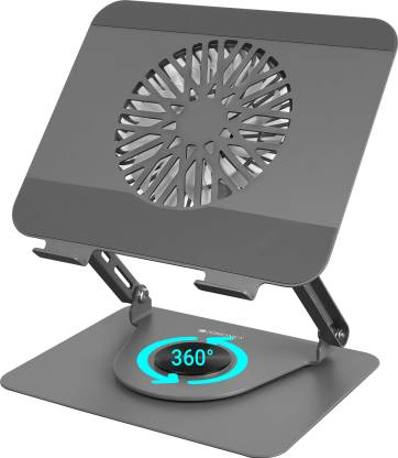 ZEBRONICS Foldable, Multi Angle Adjustment, Type C Detachable Magnetic Fan NS4000 Rotatable Metal Stand, upto 17 inch, 360� Fidget Rotation Carbon Steel Floor and Desk Stand Rotatable Laptop Stand with Adjustable Height Compatible with 40 - 44cm Laptops