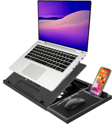 MUTMAIN 6 IN 1 LAPTOP STAND + MOUSE PAD + MOBILE STAND + BOOK STAND + TAB STAND with MacBook Notebook Tablet Tray Desk Table Book with Pan Holder Laptop Stand